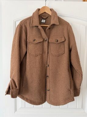 Denver Hayes Brown Bouclé Woven Utility Jacket Size S Boho Streetwear